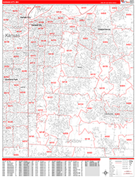 Kansas City Wall Map Zip Code Red Line Style 2026